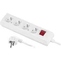 AWTOOLS Aw Przedłużacz Domowy Biały 4 Gniazda 1,5m Z Uziemieniem, Wyłącznik (4x, Type 13, 1.50 m)