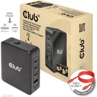 Club 3D Club3d CLUB3D International Travel Charger 140W GaN technology, Four port USB Type-A(1x) and -C(3x), PPS + Power Delivery(PD) 3.1 Support