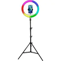 Office Powerton ring light 13", RGB LED, grand, réglage de la couleur et de l'intensité lumineuse, support de téléphone et trépied