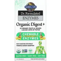 Garden of life , Enzymes Formulées par le Dr, Digest + Organique, Fruit Tropical, 90 Comprimés à Croquer