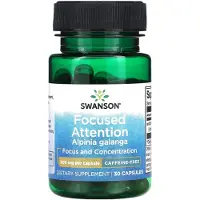Swanson Health , Attention Concentrée Alpinia Galanga, Sans Caféine, 300 mg, 30 Gélules