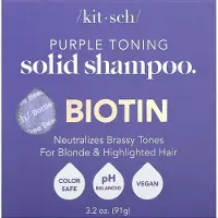 Kitsch , Pain de Shampooing Solide Tonifiant Violet, Biotine, Fleur d'Oranger & Jasmin, 3,2 oz (91 g)