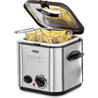 Princess Mini Friteuse et Fondue 182611 - 1,2 litre - Thermostat réglable - Filtre anti-odeur - Fenêtre de visualisation - 6 fourchettes à fondue - Panier à friture - acier inoxydable brossé