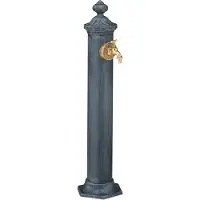 Relaxdays Fontaine sur pied style antique, avec robinet, dimensions : 84 x 21,5 x 25 cm, fontaine de jardin, terrasse, fontaine décorative, grise