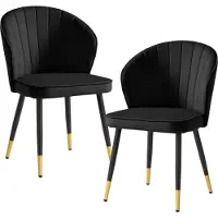 Wohnling Chaise de salle à manger Lot de 2 velours Noir Chaise de cuisine avec pieds métalliques Chaise à coque Chaise scandinave rembourrée avec revêtement tissu Chaise Rembourrée