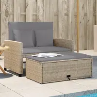 vidaXL Canapé de jardin avec coussins 2 places beige résine tressée