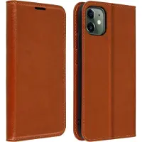 Avizar Étui iPhone 11 Folio Cuir Véritable Porte cartes Support Vidéo camel
