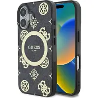 GUESS Iml Peony On 4G Background Magsafe Case For Iphone 16 - Black