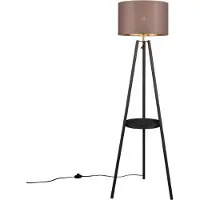 TRIO Lampe sur pied Colette métal noir abat-jour textile gris/or