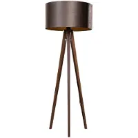 QAZQA Lampadaire Tripod en bois de noyer avec abat-jour en velours marron 50 cm - Tripod Classic