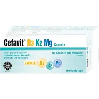 Cefak KG Cefavit 2000 I.U. D3 K2 Mg gélules pour les os et les muscles, 100 gélules