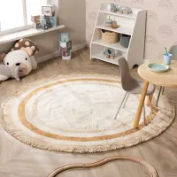 Little Olly Tapis rond lavable pour enfant - Milo Beige | Ø 80 cm | Rond | Pile courte