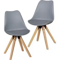 FineBuy Chaises de salle à manger grises, lot de 2, chaises scandinaves à pieds en bois, ensemble de chaises rétro, chaises de cuisine en plastique avec dossier en similicuir, chaise de cuisine