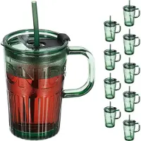 Relaxdays 10x jarres-paille, Verres, Vert
