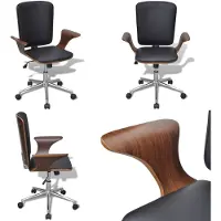 vidaXL Chaise de bureau pivotante Bois courbé avec rembourrage en similicuir - Chaise de bureau - Chaises de bureau - Chaises pivotantes