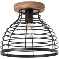 Brilliant Plafonnier moderne AVIA | Plafonnier avec abat-jour noir et détail en bois durable, Ø 30 cm | 1 douille E27, max. 52 W | Métal/bois