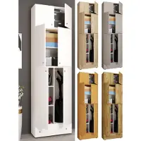 VCM Armoire à balais en bois | 6 compartiments | Dimensions : H. 240 x W. 70 x D. 39 cm | Armoire de ménage | Armoire polyvalente | Pièce jointe avec 2 portes | Tiroir supplémentaire - Lona