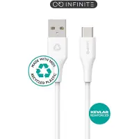 ESTUFF Câble de charge USB C vers USB A, 2m, blanc 100% plastique recyclé, Super Soft (ES605270)