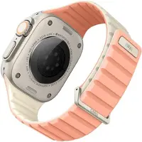 Uniq pasek Revix Evo Apple Watch Series 1/2/3/4/5/6/7/8/9/SE/SE2/Ultra/Ultra2 43/44/45/49mm Réversible (44 mm, Acier inoxydable, Silicone), Sangles de montre, Pink, Beige