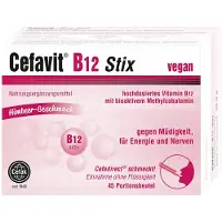 Cefak KG Cefavit B12 Stix contre la fatigue, pour l'énergie et les nerfs, au goût framboise, sachet de 45 pièces