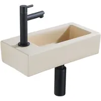 Qeramiq Lave-mains Kit lave-mains - 37.5x18.5x9cm - céramique - trou de robinet gauche - robinet lave-mains noir mat - bonde de vidage - siphon abaissé - Mat Beige SW1122452/SW696205/SW696215/SW696235