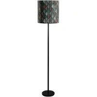 QAZQA Lampadaire noir avec abat-jour en velours motif feuilles et intérieur doré - Simplo