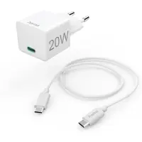 Hama - Adaptateur secteur - Mini-chargeur, avec câble de charge USB-C, 1m - 20 Watt - PD, QC 2,0, QC 3,0 (24 pin USB-C) - blanc (00201675)