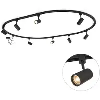 QAZQA Système d'éclairage sur rail moderne avec 8 spots noirs, monophasé, ovale, 200 cm - Iconic Jeana