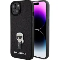 Karl Lagerfeld Coque pour iPhone 15 avec logo Ikonik à paillettes fixes, noire