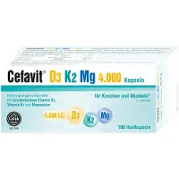 Cefak KG Cefavit D3 K2 Mg 4,000 I.U. gélules pour les os et les muscles, 100 gélules