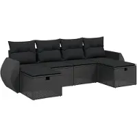 The Living Store 6-pièces salon de jardin avec coussins noir poly rotin