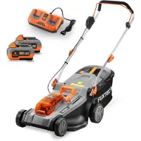 FUXTEC Tondeuse à gazon sans fil 40V FX-E2RM37SET - Largeur de coupe 37cm | 15Kg | 2x20V | Démarrage électrique |Chariot de ramassage 40L | Hauteur de coupe 2,5-7,5cm | 120min de charge