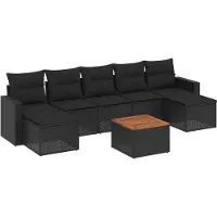 The Living Store Ensemble de jardin canapé 8 pièces avec coussins Noir Poly Rattan
