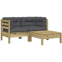 The Living Store Canapé de jardin avec coussin et pouf 2 places