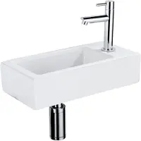 Qeramiq Fuente Ensemble lave-mains - 37.5x18.5x9cm - céramique - trou de robinet à droite - robinet de lave-mains chromé - bonde - siphon abaissé - Blanc mat SW1122446/SW696209/SW696219/SW696234