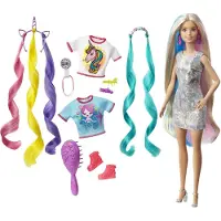 Mattel Poupée aux cheveux fantaisie (blonde), look sirène et licorne, poupée à habiller