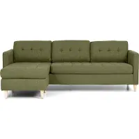 Ebuy24 Mars Sofa, Canapé avec chaise longue réversible à droite ou à gauche, en tissu vert avec pieds en bois.