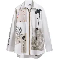 Desigual pour femme. 25SWCW23 Chemise dessinée par M. Christian Lacroix blanc (S/M), Beige, Casuel, Coton, Manche longue