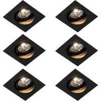 QAZQA Lot de 6 Spot encastré moderne noir orientable - Chuck 70