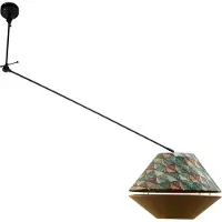 QAZQA Suspension noire avec double abat-jour en velours motif feuille et beige - Blitz