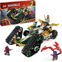LEGO NINJAGO Chenille combinée de l'équipe ninja, set 4 en 1 avec planeur, voiture de course et 2 motos et 6 minifigurines, cadeau pour garçons et filles, jouet ninja 71820