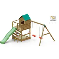 Fungoo Aire De Jeux Jarcas + Balançoire Double + Toboggan Vert