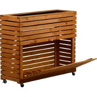 Dobar Jardinière surélevée « Rolla » taille XL, marron, 92 x 32,5 x 78 cm, avec compartiment de rangement
