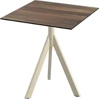 Essentials Table de terrasse Infinity Tripod avec structure couleur sable et plateau en stratifié haute pression (HPL) imitation bois tropical, 70 x 70 cm, 1 pièce