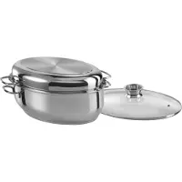 GSW Cocotte ovale multicuisson 38 cm avec couvercle en acier inoxydable et couvercle en verre, Poêle + casserole, Argent