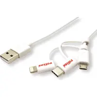 Roline Câble USB 2.0 USB A(M) - microUSB B(M), avec réduction vers USB C et Apple Lightning, blanc, 1m (11.02.8329)