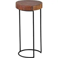 FineBuy Table d'appoint en bois massif de sheesham, table de salon avec pieds en métal, style cottage, forme de tronc d'arbre, bois naturel