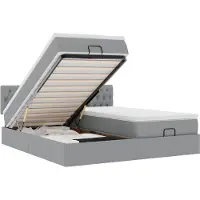 vidaXL Lit ottoman avec matelas & LEDs gris clair 200x200 cm Tissu