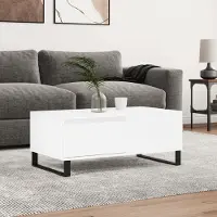 The Living Store Table basse blanche 90x50x36,5 cm Bois composite