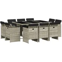 The Living Store 11 pcs. salon de jardin avec coussins gris clair poly rotin